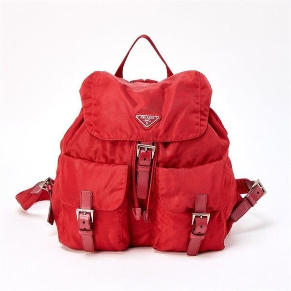 Prada Tessuto Triangle Backpack Red Silver